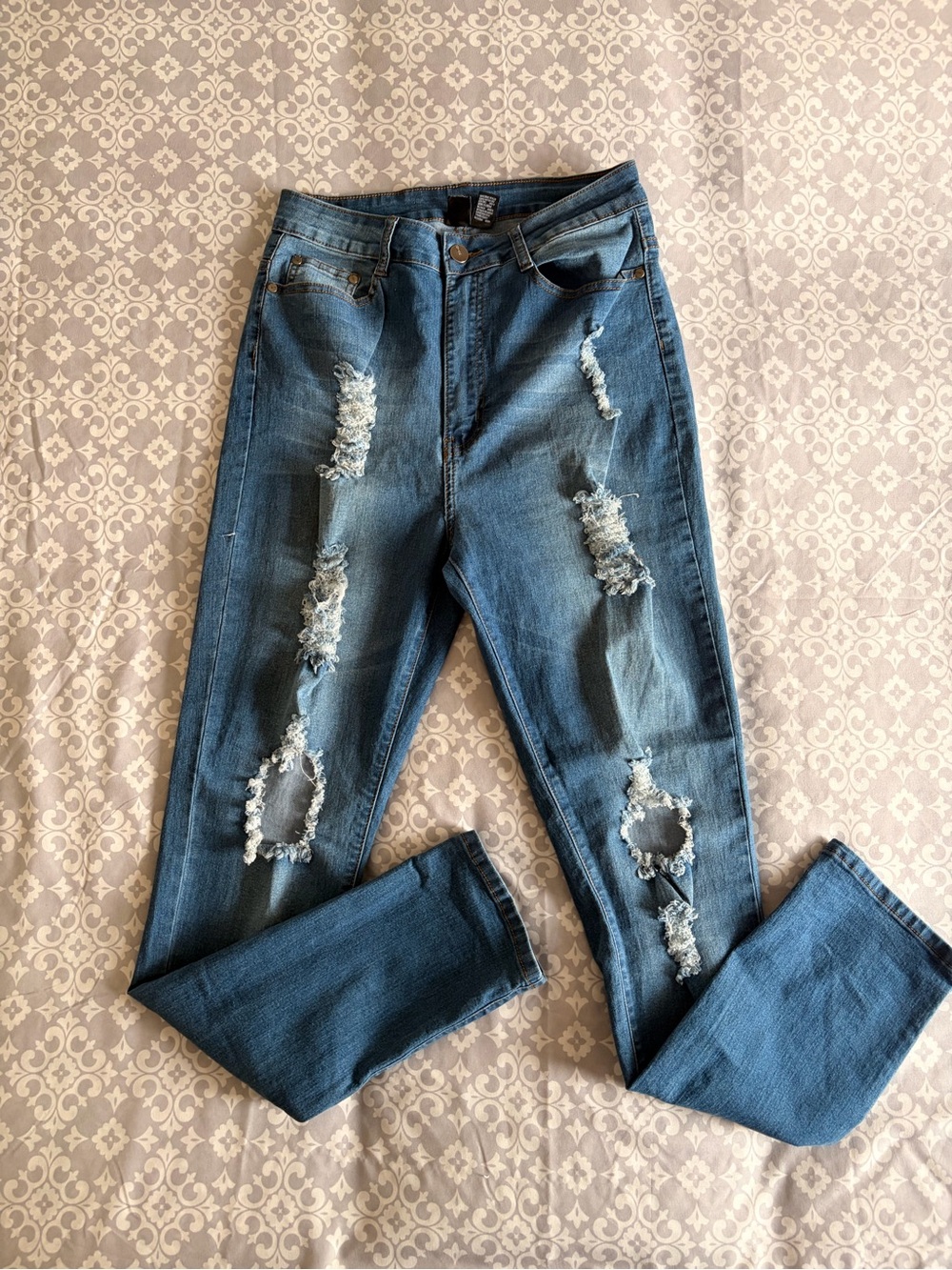 Fashion Nova Ripped Skinny Jeans - Blue Denim